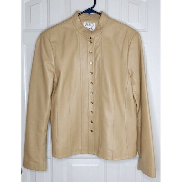Vakko Women's Sz L Leather Jacket Casual Sports Coat Snap Button Blazer Tan Snap - Picture 8 of 16